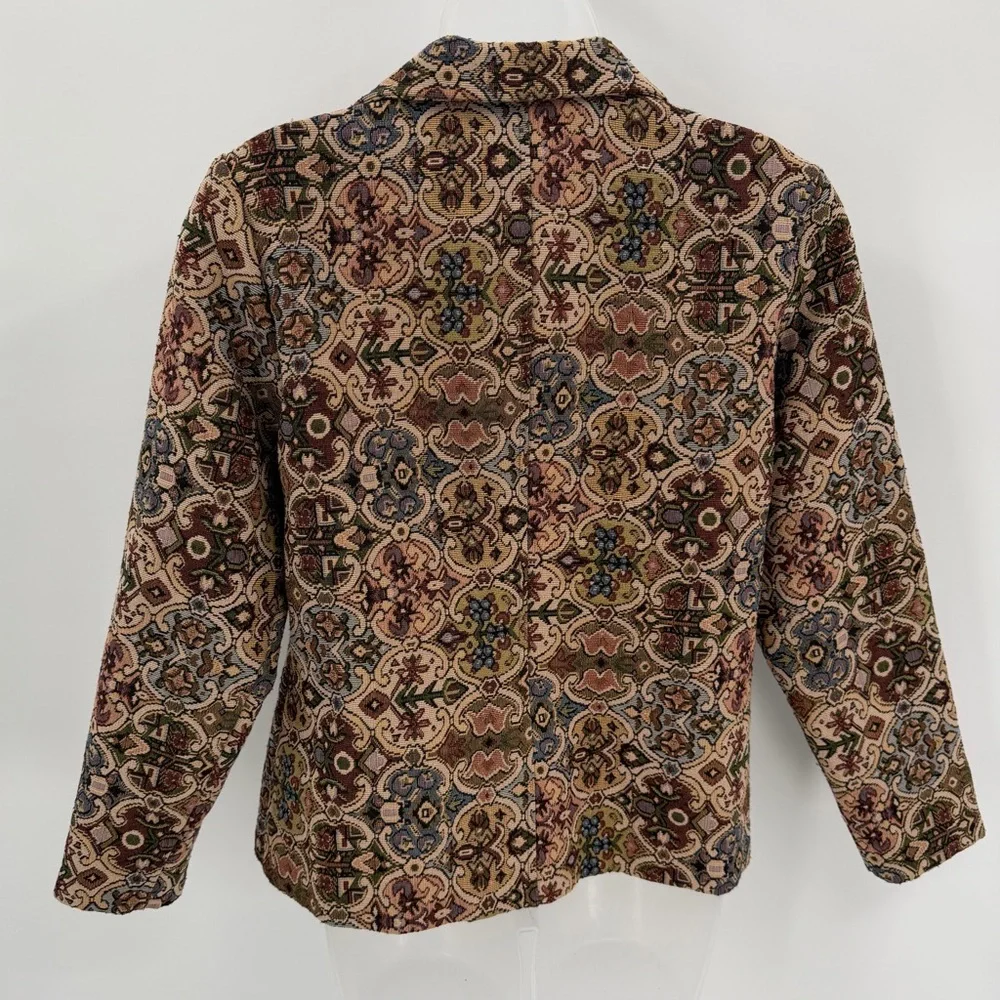 VTG Gemilli Blazer Jacket Womens Petite Large Tan Tapestry Made in USA Classic